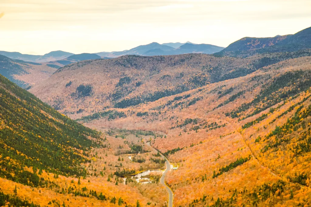 Using points on a New England Autumn Road Trip. See areas like the stunning White Mountain's National Forest. This is the view form the top of Mt. WIllard trail.